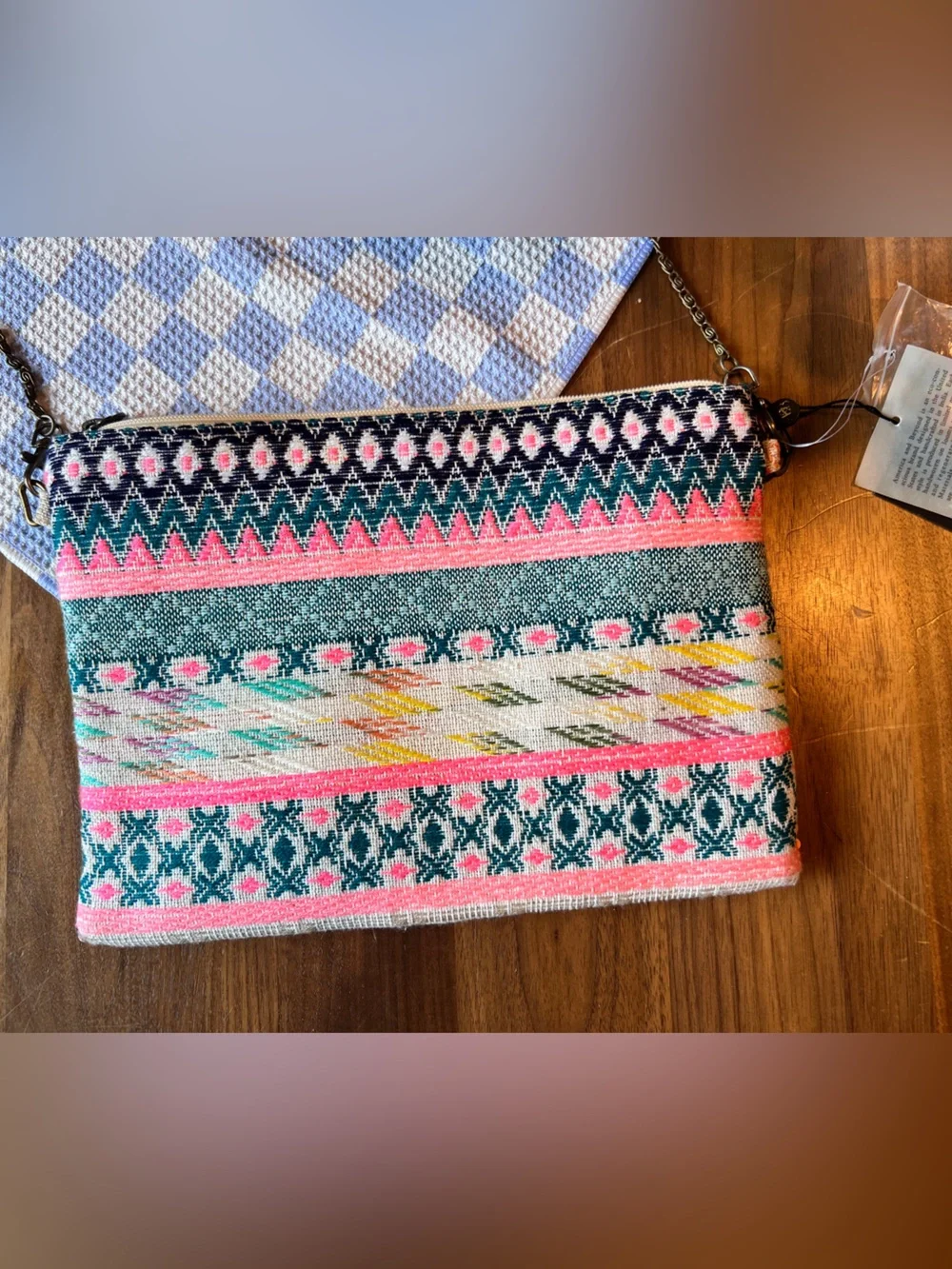 America & Beyond Multicolor Beaded Zip Pouch - Vibrant Wave Design